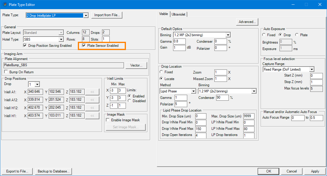 Plate Sensor Enabled rock imager software plate sensor