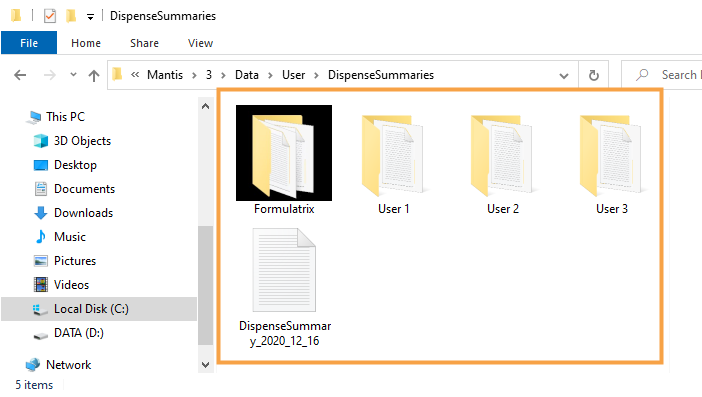 Dispense Summary Folders Listed for Multiple Users